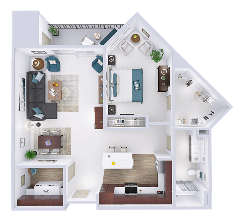 Floor plan for 1 bed, 1 bath, 1053 sqft